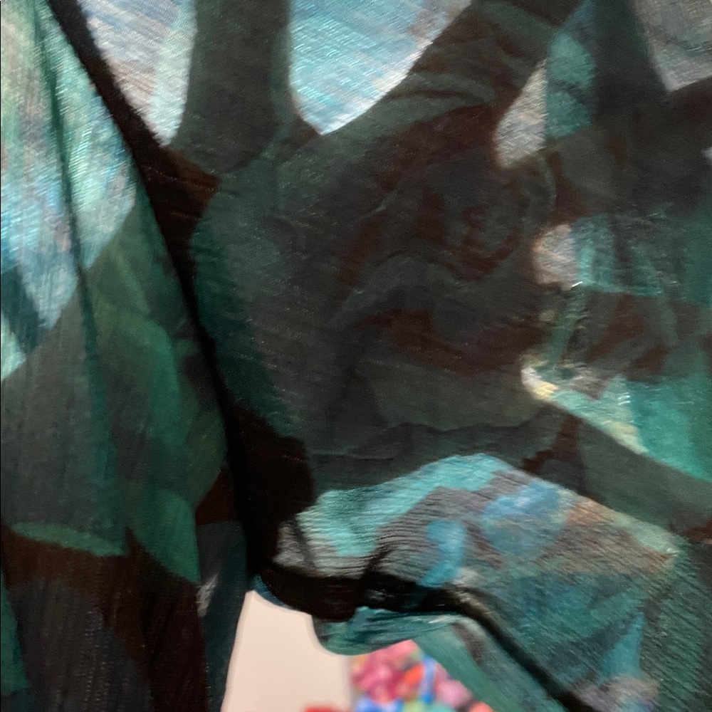Festive Enfocus petite floral green & silver sparkle sheer lined dress size 14P - Picture 8 of 14